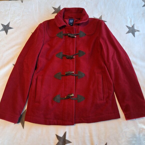 The Gap Cranberry Red Brushed Wool Blend Coat Toggle Buttons Size Medium‎ - Picture 1 of 13